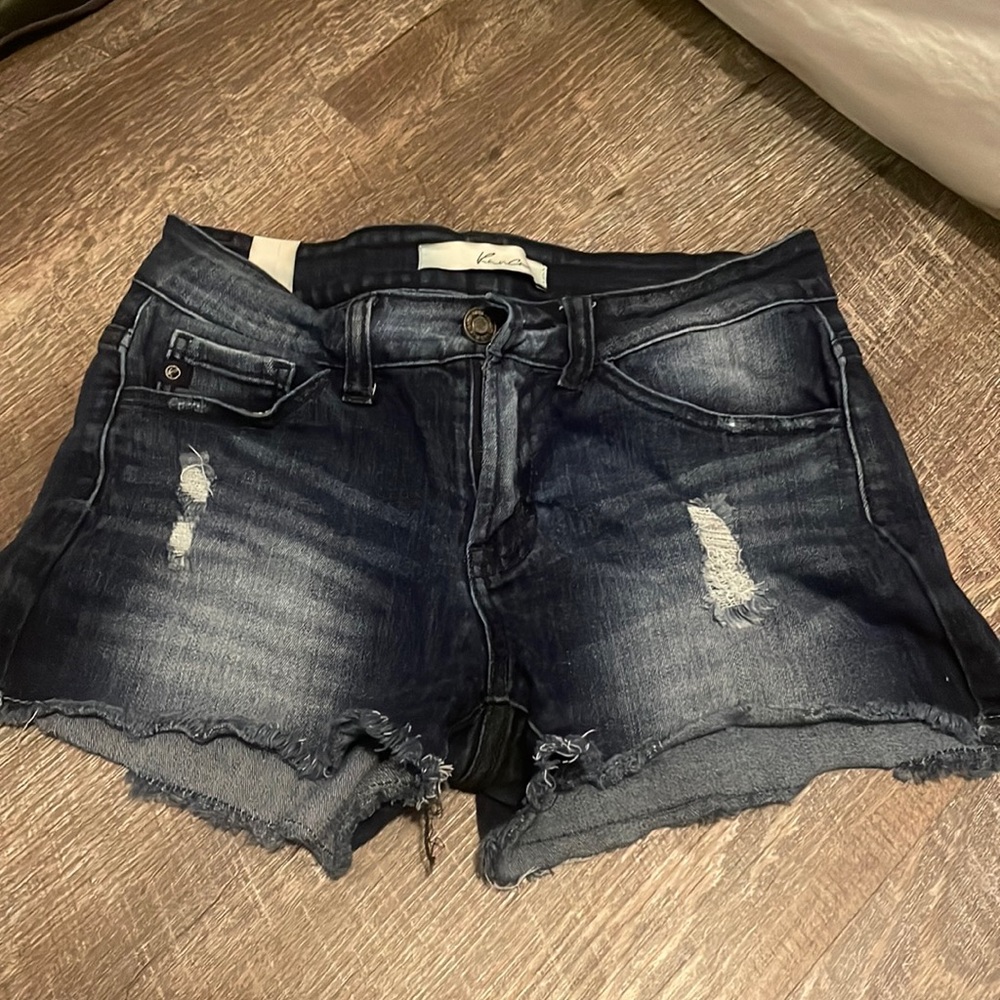 Dark washed slightly ripped Jean shorts